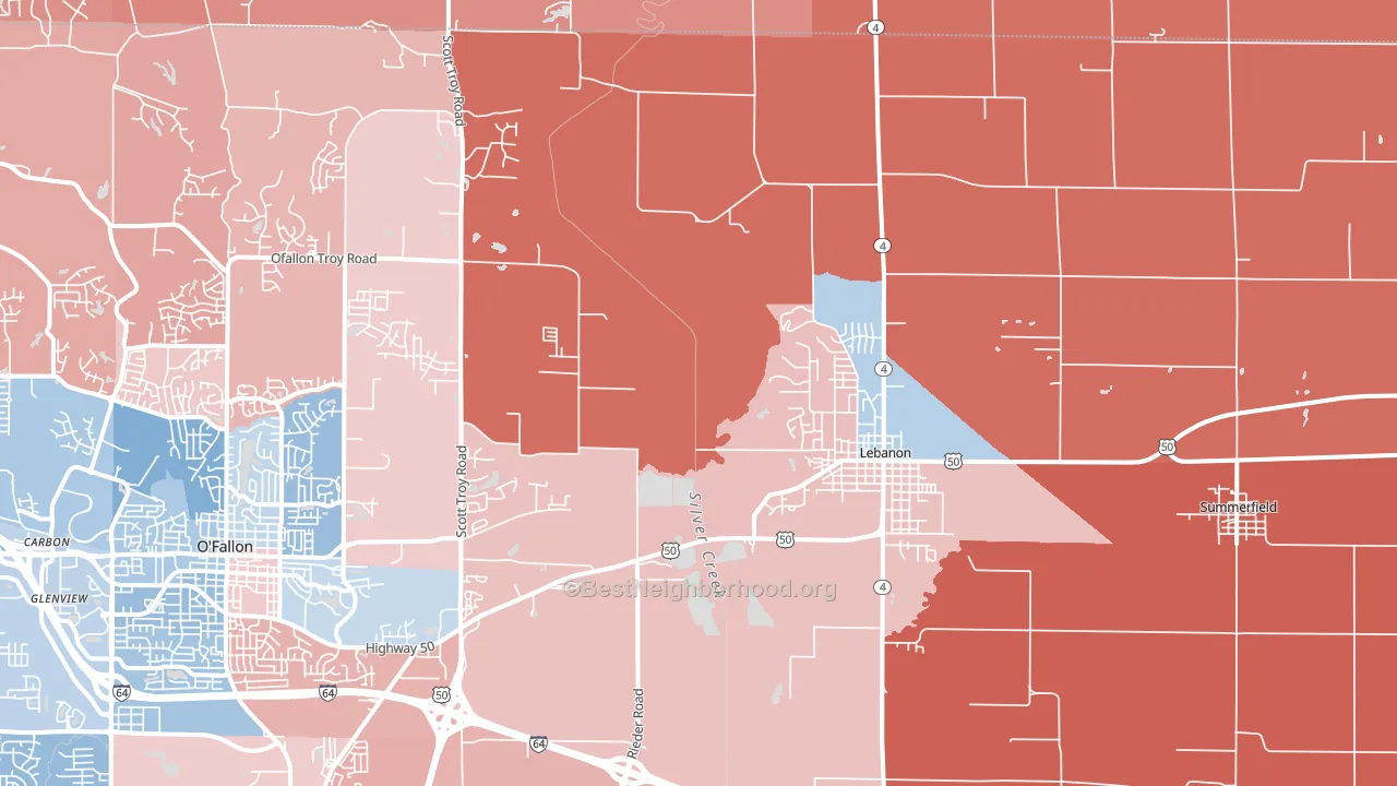 Lebanon, IL block-group political-lean map