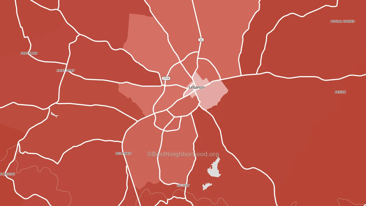 Lebanon, KY block-group political-lean map