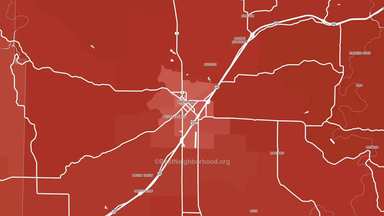 Lebanon, MO block-group political-lean map