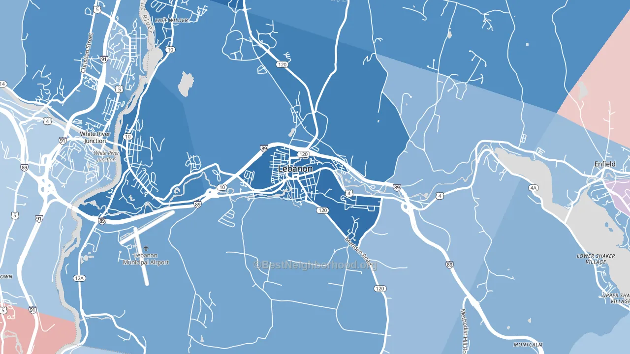 Lebanon, NH block-group political-lean map