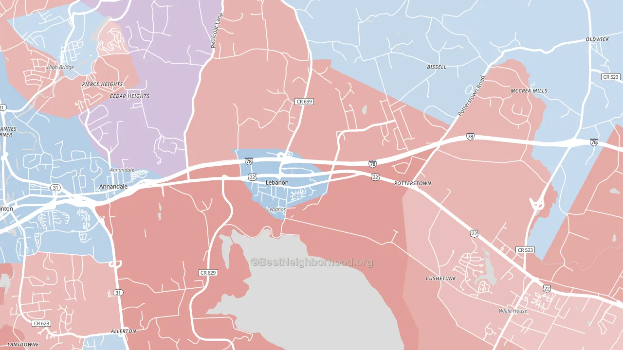 Lebanon, NJ block-group political-lean map