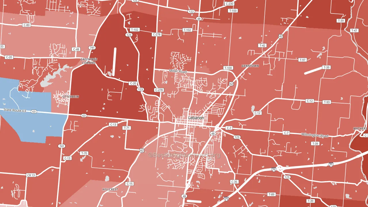 Lebanon, OH block-group political-lean map