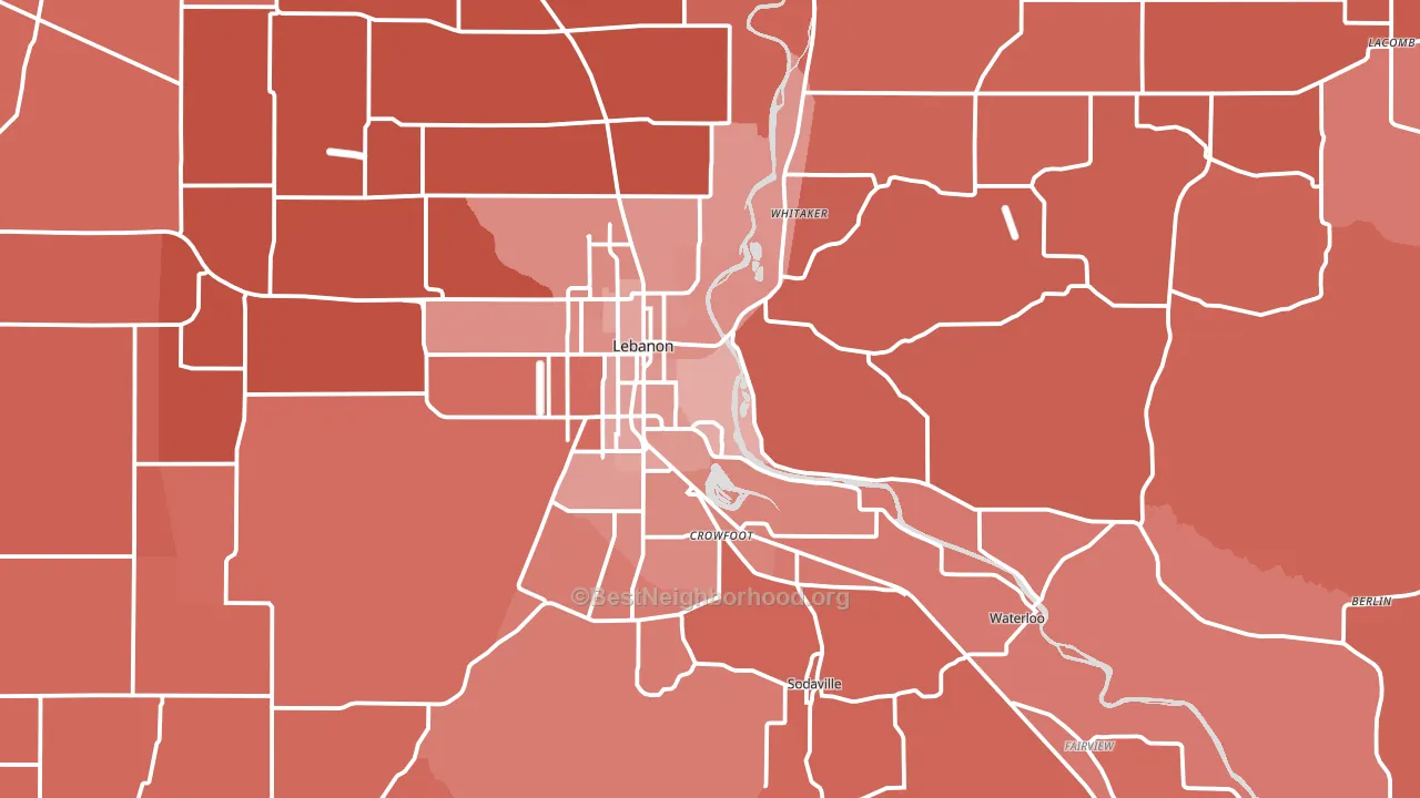 Lebanon, OR block-group political-lean map