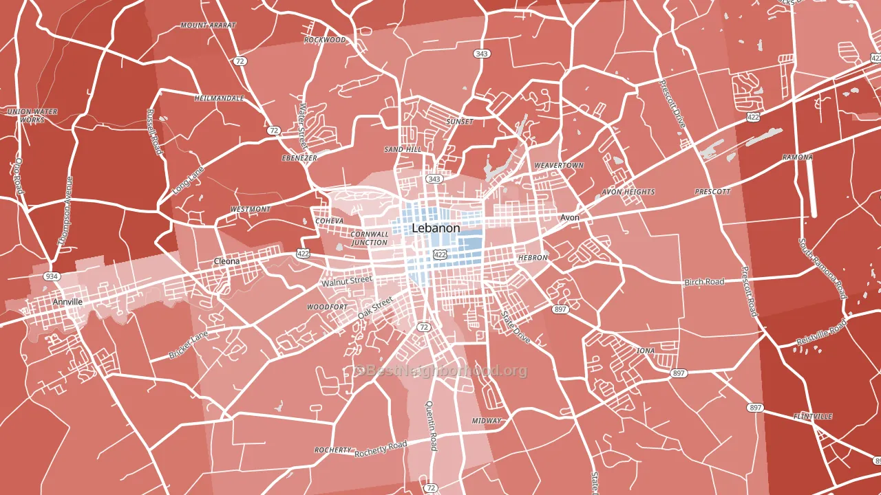 Lebanon, PA block-group political-lean map