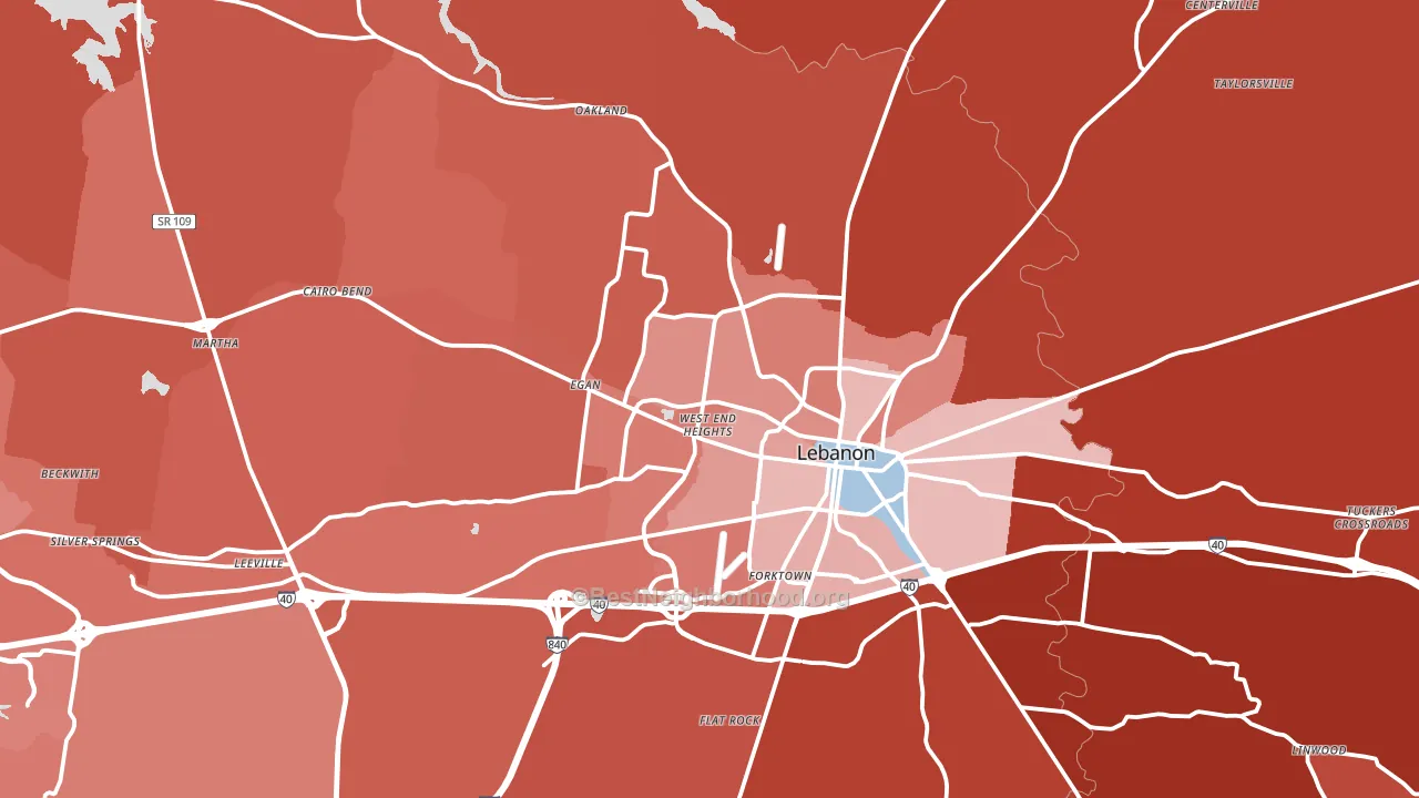 Lebanon, TN block-group political-lean map