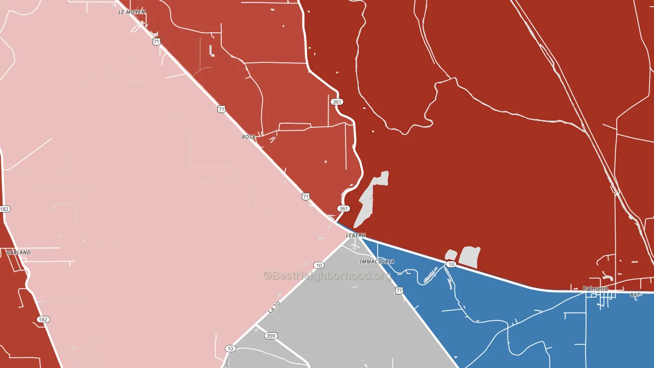 Lebeau, LA block-group political-lean map