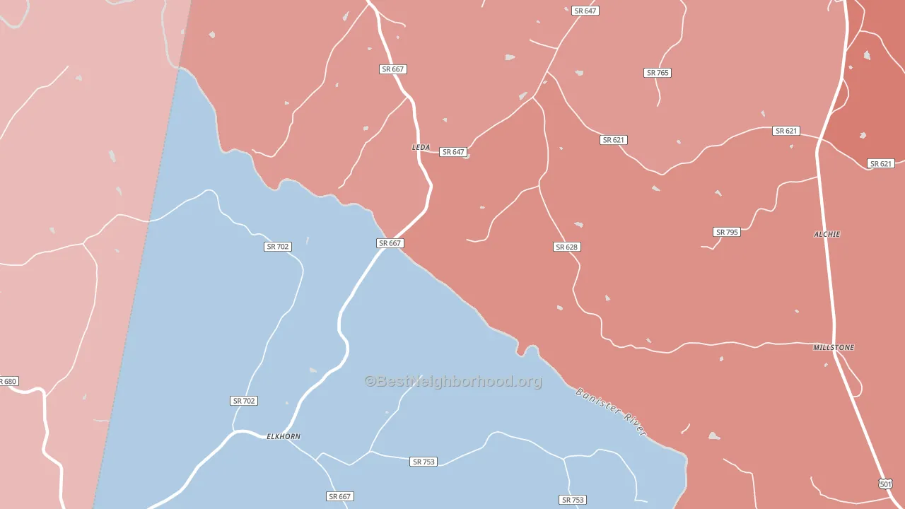 Leda, VA block-group political-lean map