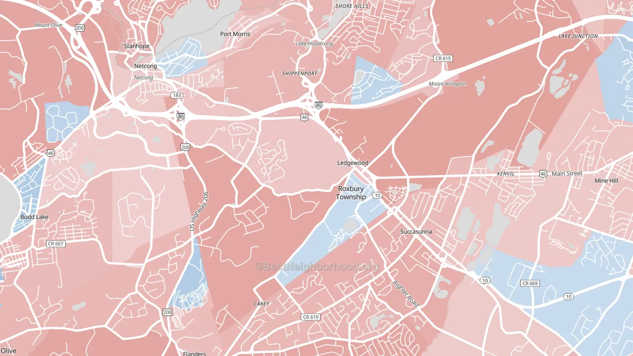 Ledgewood, NJ block-group political-lean map