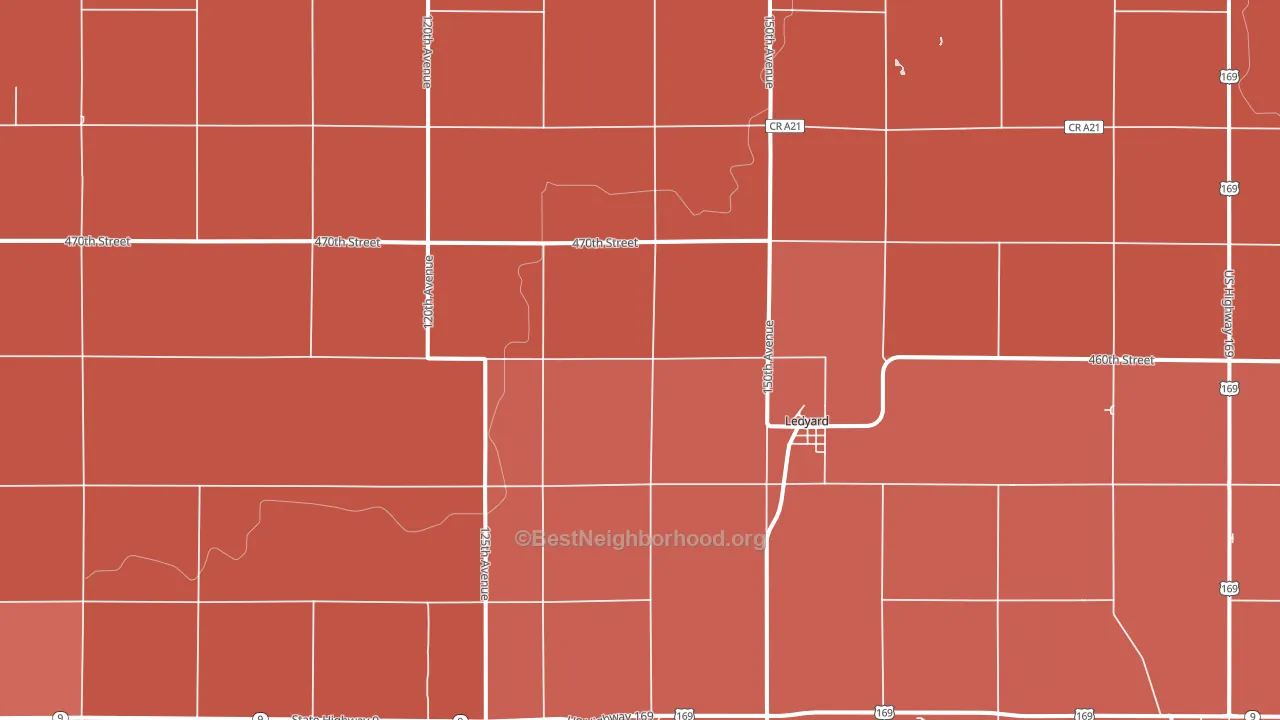 Ledyard, IA block-group political-lean map