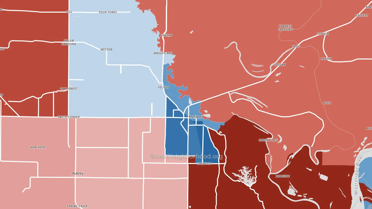 Lee County, AR block-group political-lean map