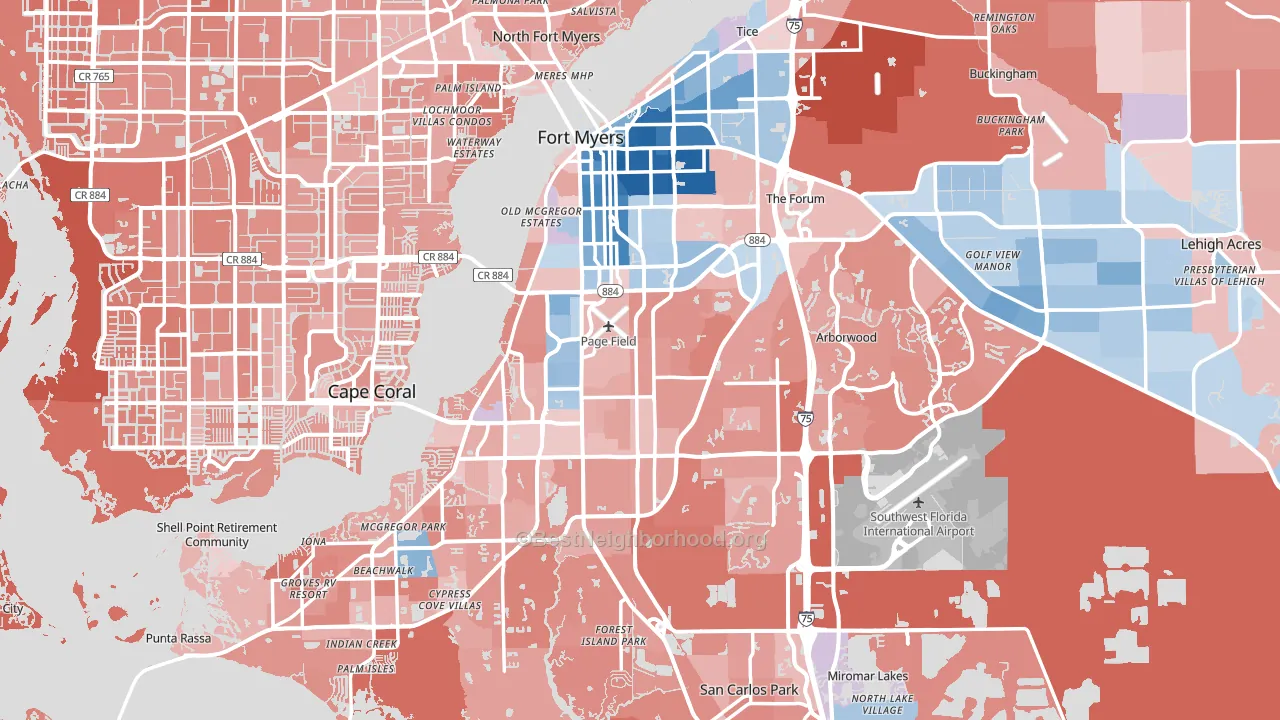 Lee County, FL block-group political-lean map