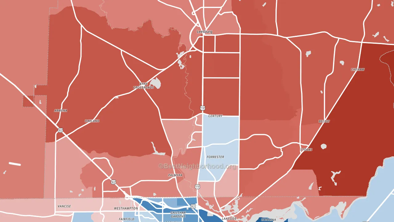 Lee County, GA block-group political-lean map