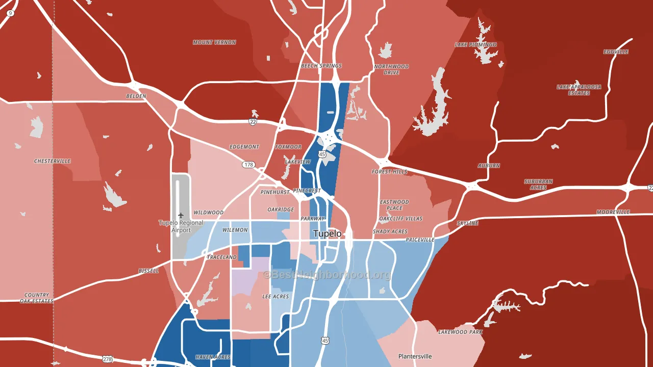 Lee County, MS block-group political-lean map