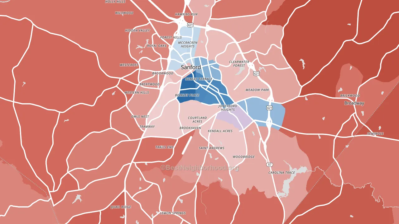 Lee County, NC block-group political-lean map