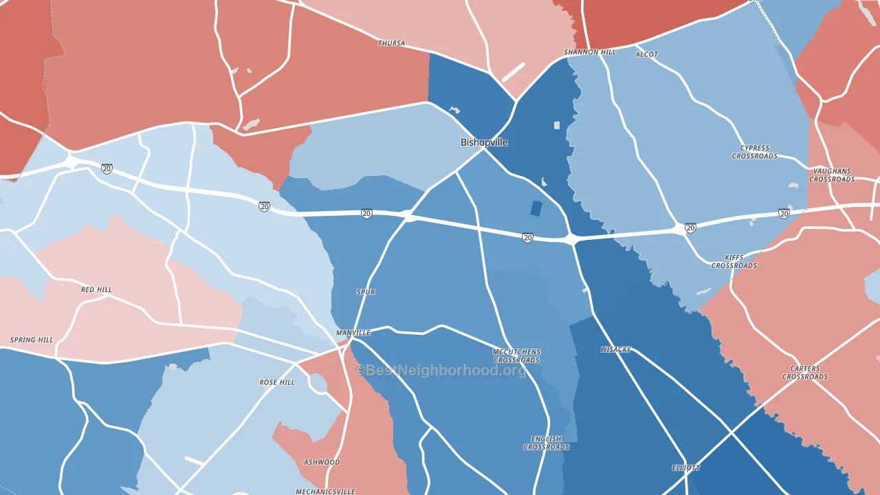 Lee County, SC block-group political-lean map