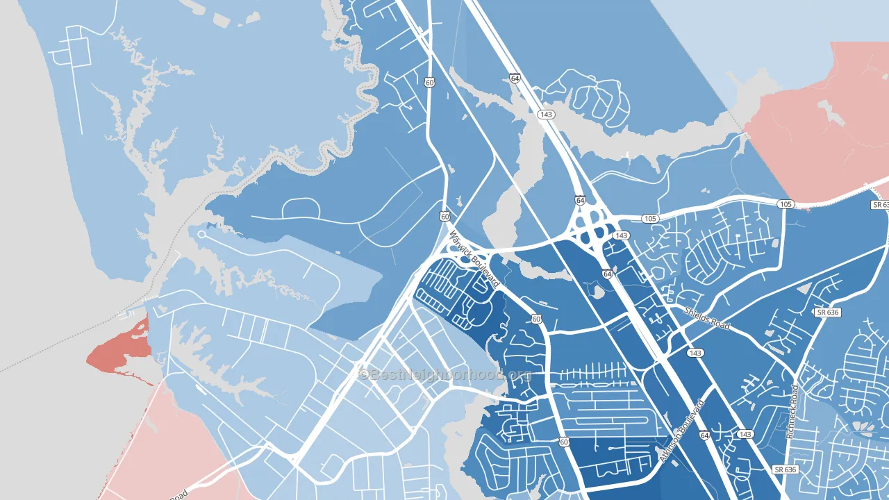 Lee Hall, Newport News, VA block-group political-lean map