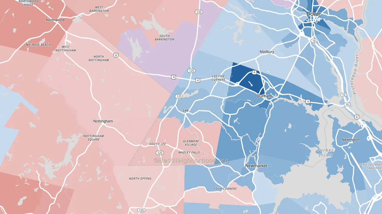 Lee, NH block-group political-lean map