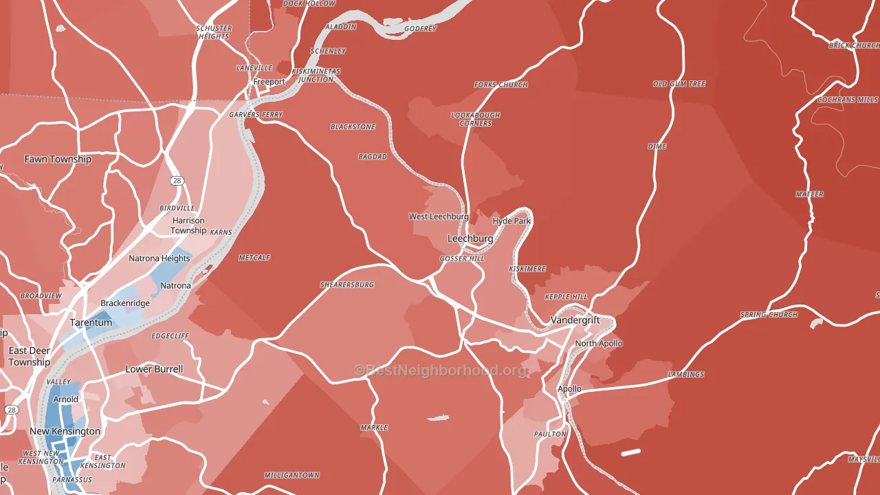 Leechburg, PA block-group political-lean map