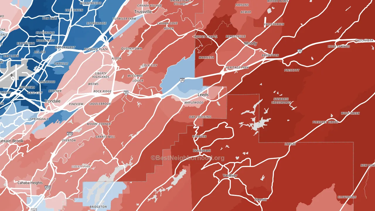 Leeds, AL block-group political-lean map