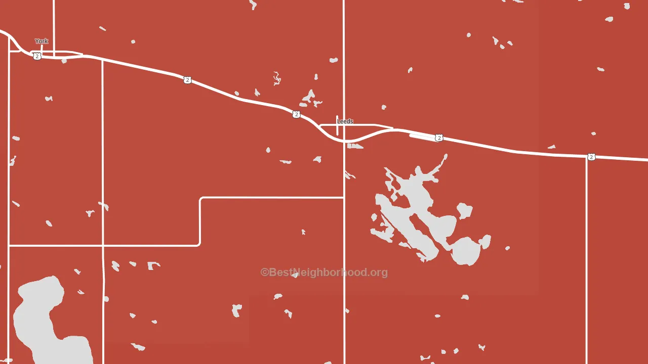 Leeds, ND block-group political-lean map