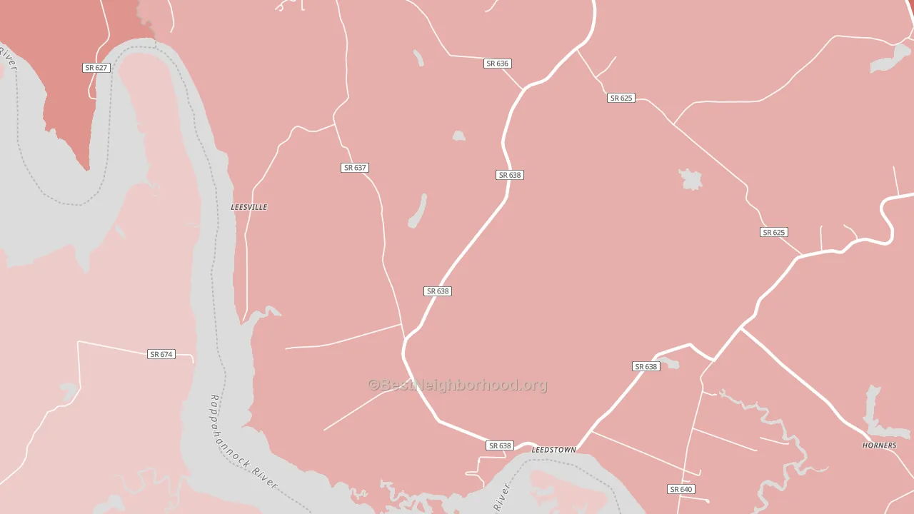 Leedstown, VA block-group political-lean map