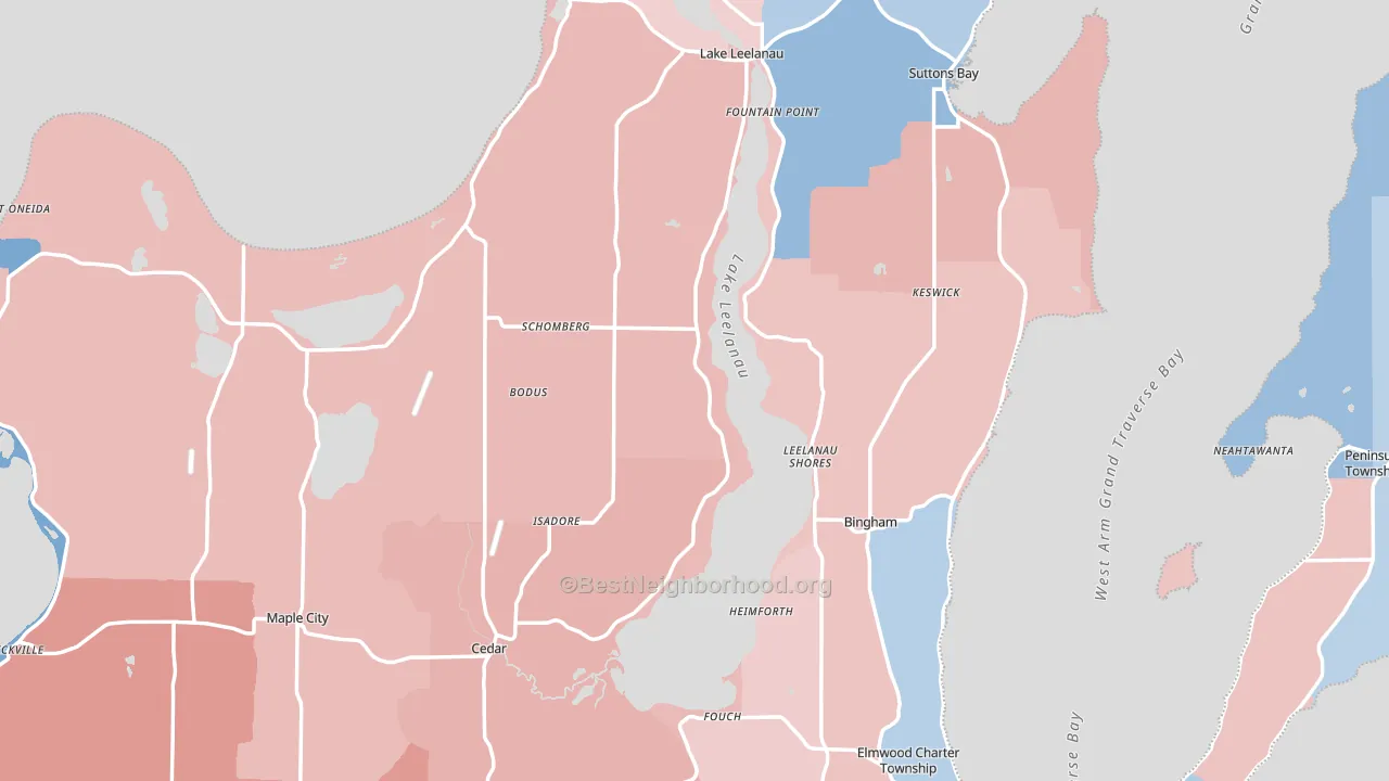 Leelanau County, MI block-group political-lean map