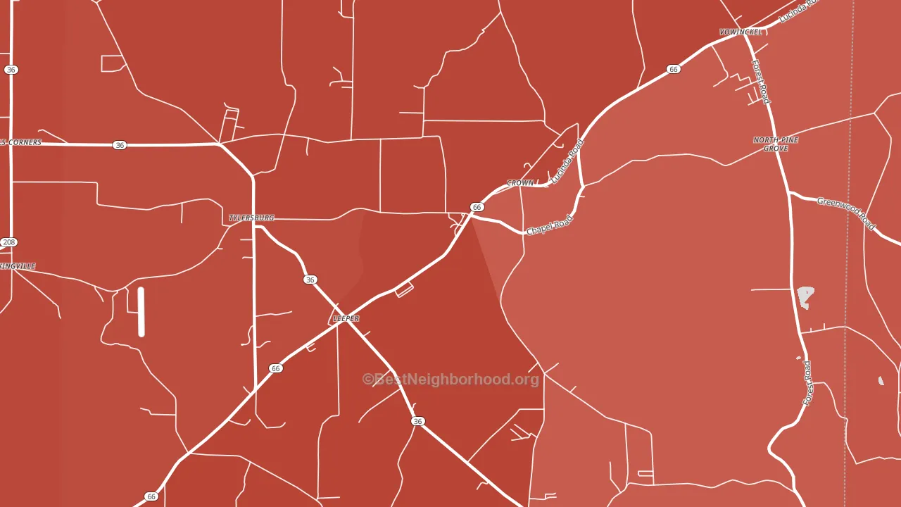 Leeper, PA block-group political-lean map