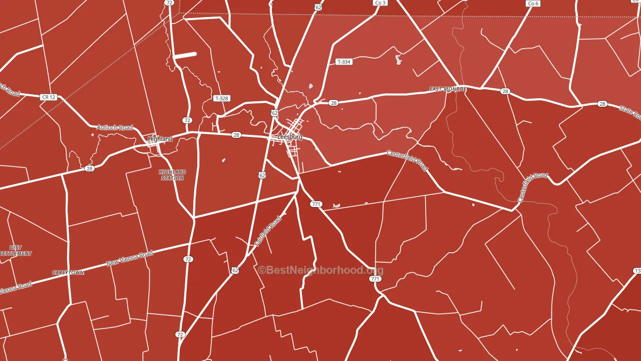 Leesburg, OH block-group political-lean map