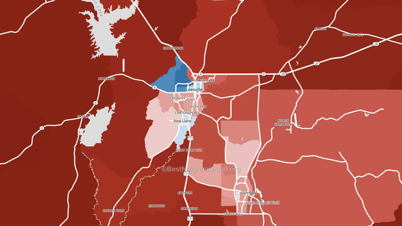 Leesville, LA block-group political-lean map