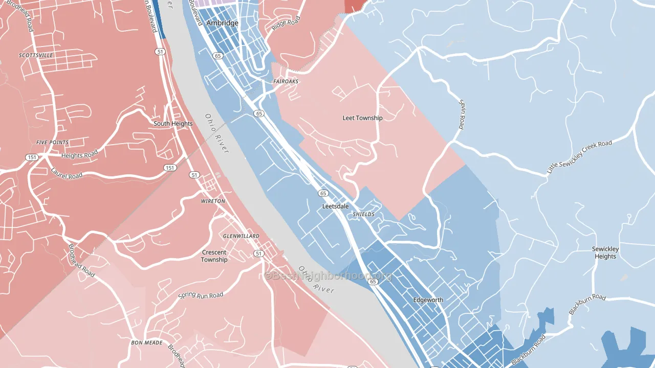 Leetsdale, PA block-group political-lean map