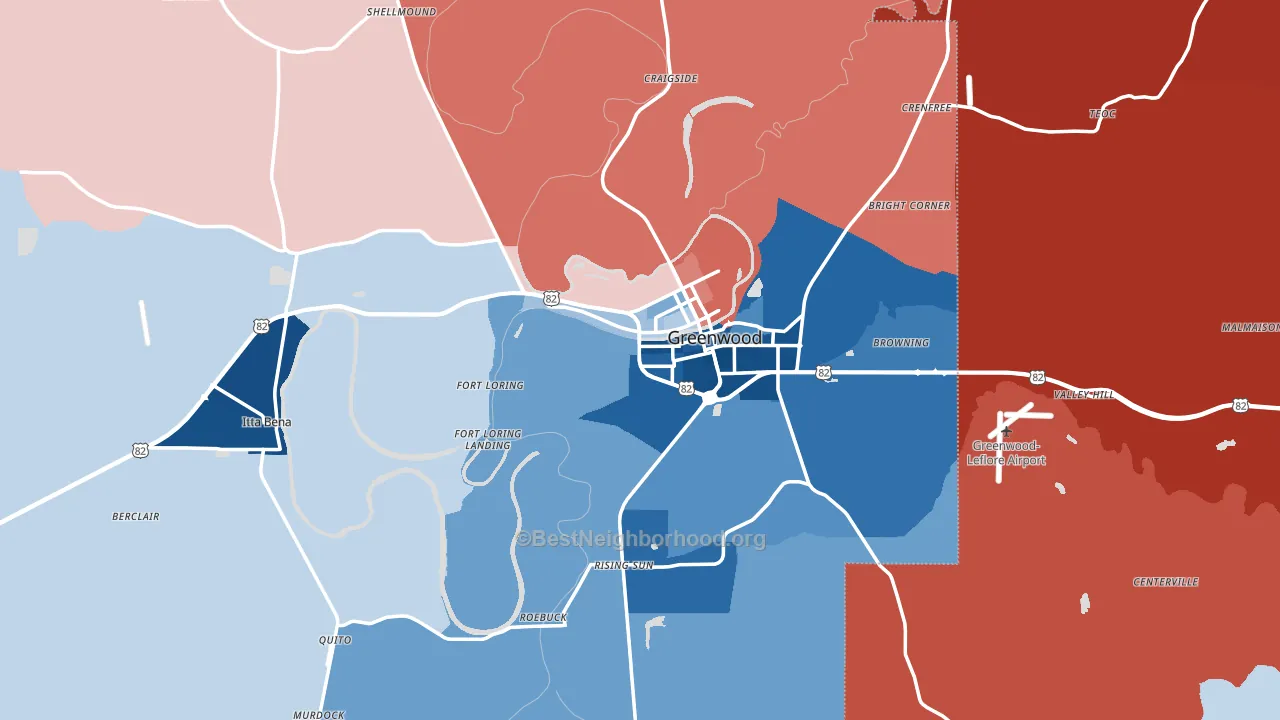 Leflore County, MS block-group political-lean map