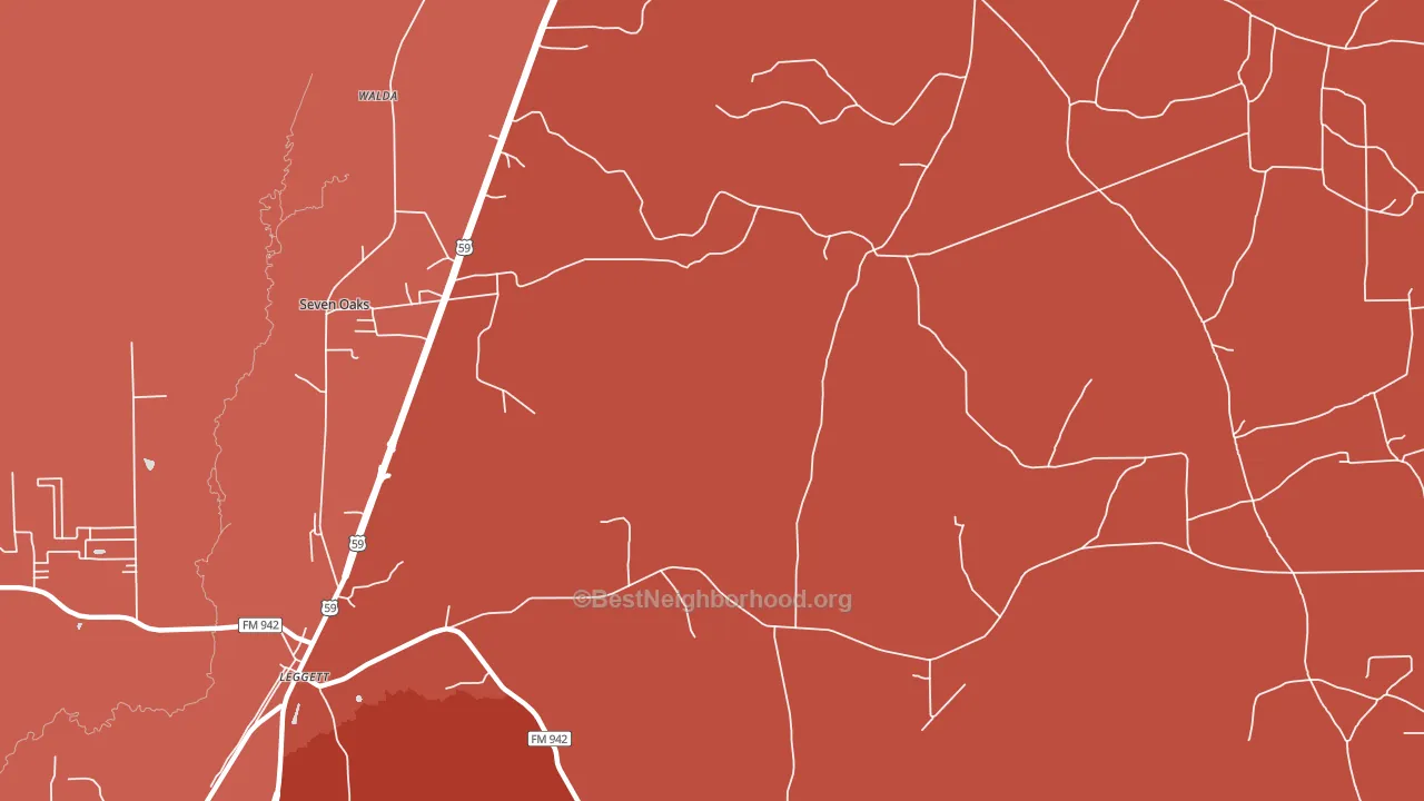 Leggett, TX block-group political-lean map