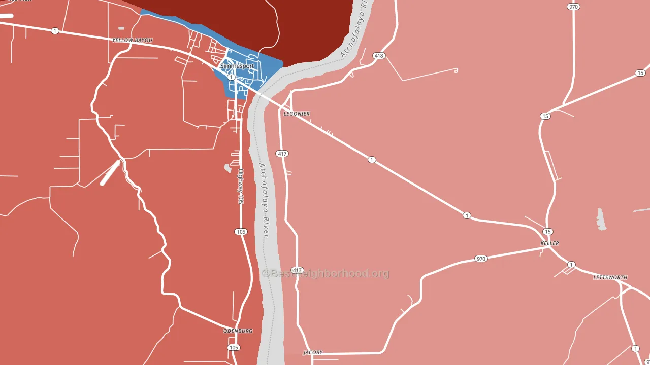 Legonier, LA block-group political-lean map
