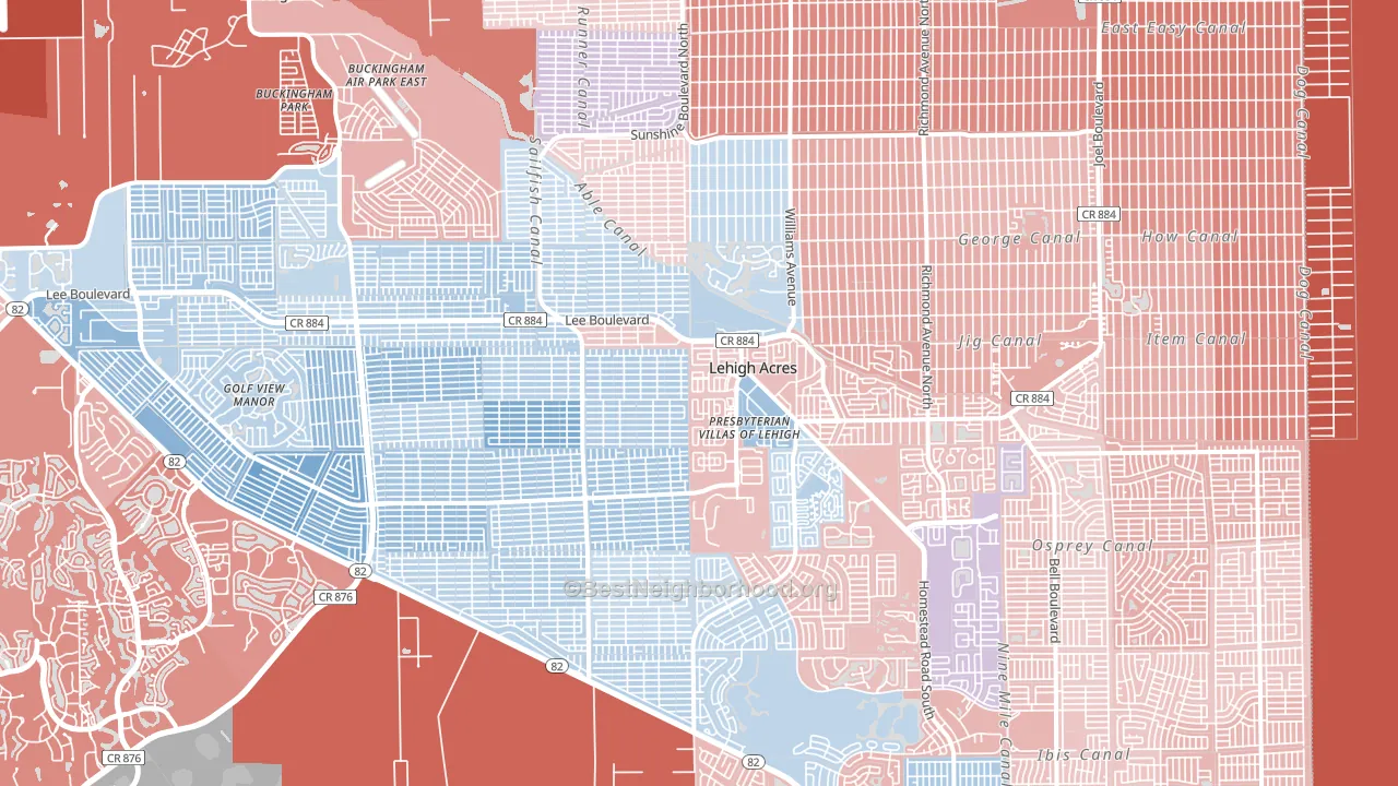 Lehigh Acres, FL block-group political-lean map