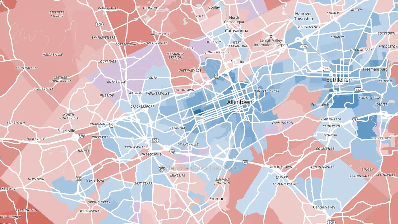 Lehigh County, PA block-group political-lean map