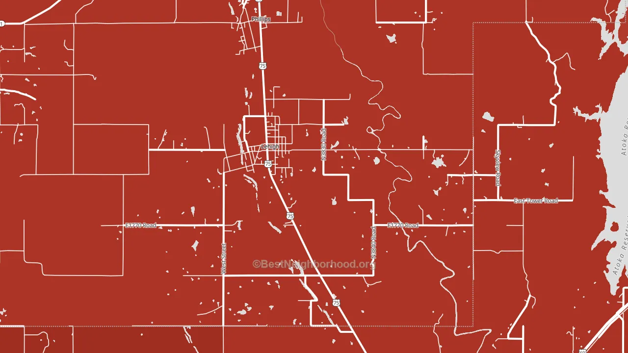 Lehigh, OK block-group political-lean map