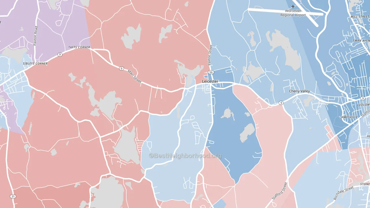 Leicester, MA block-group political-lean map