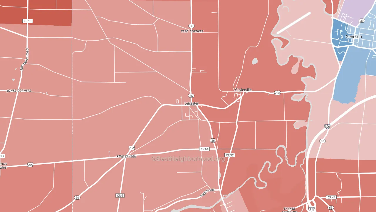 Leicester, NY block-group political-lean map