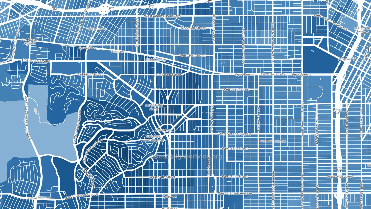 Leimert Park, Los Angeles, CA block-group political-lean map