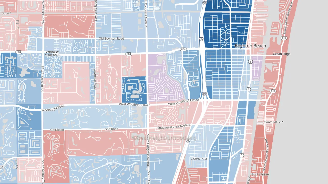 Leisureville, Boynton Beach, FL block-group political-lean map