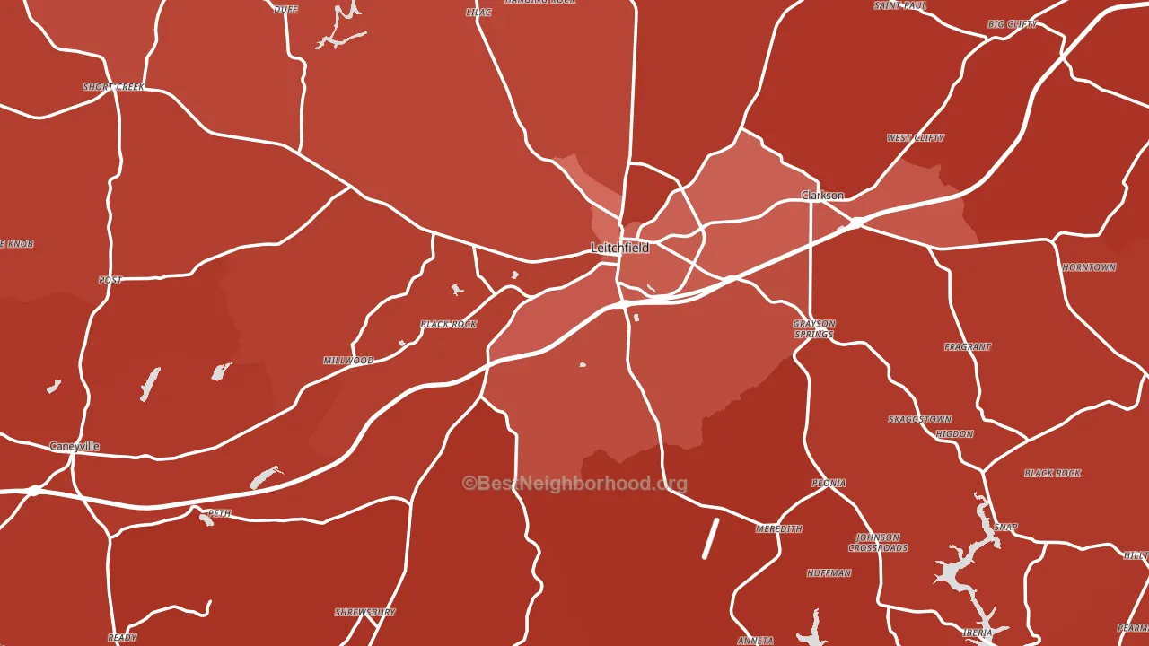 Leitchfield, KY block-group political-lean map
