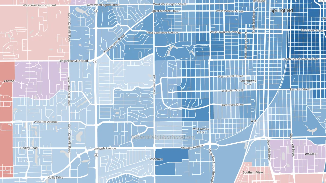 Leland Grove, IL block-group political-lean map