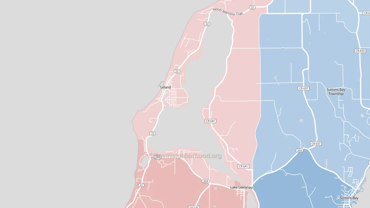 Leland, MI block-group political-lean map