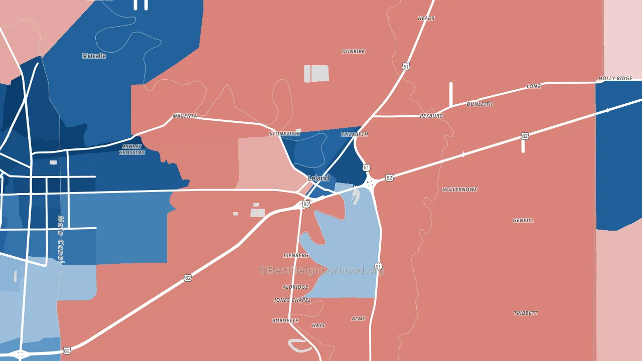 Leland, MS block-group political-lean map