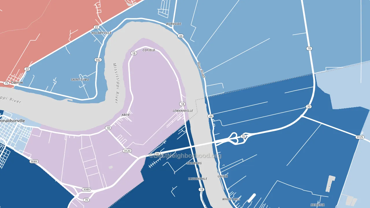 Lemannville, LA block-group political-lean map