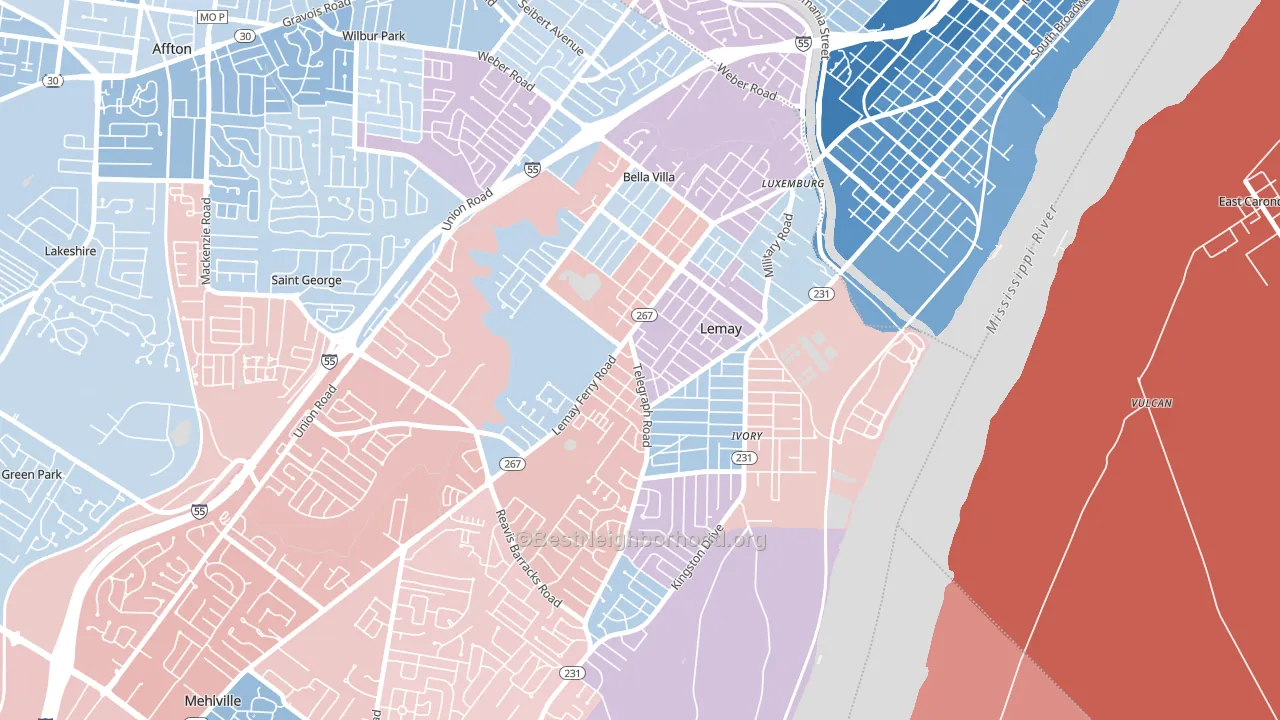 Lemay, MO block-group political-lean map