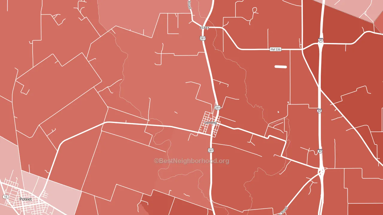 Leming, TX block-group political-lean map