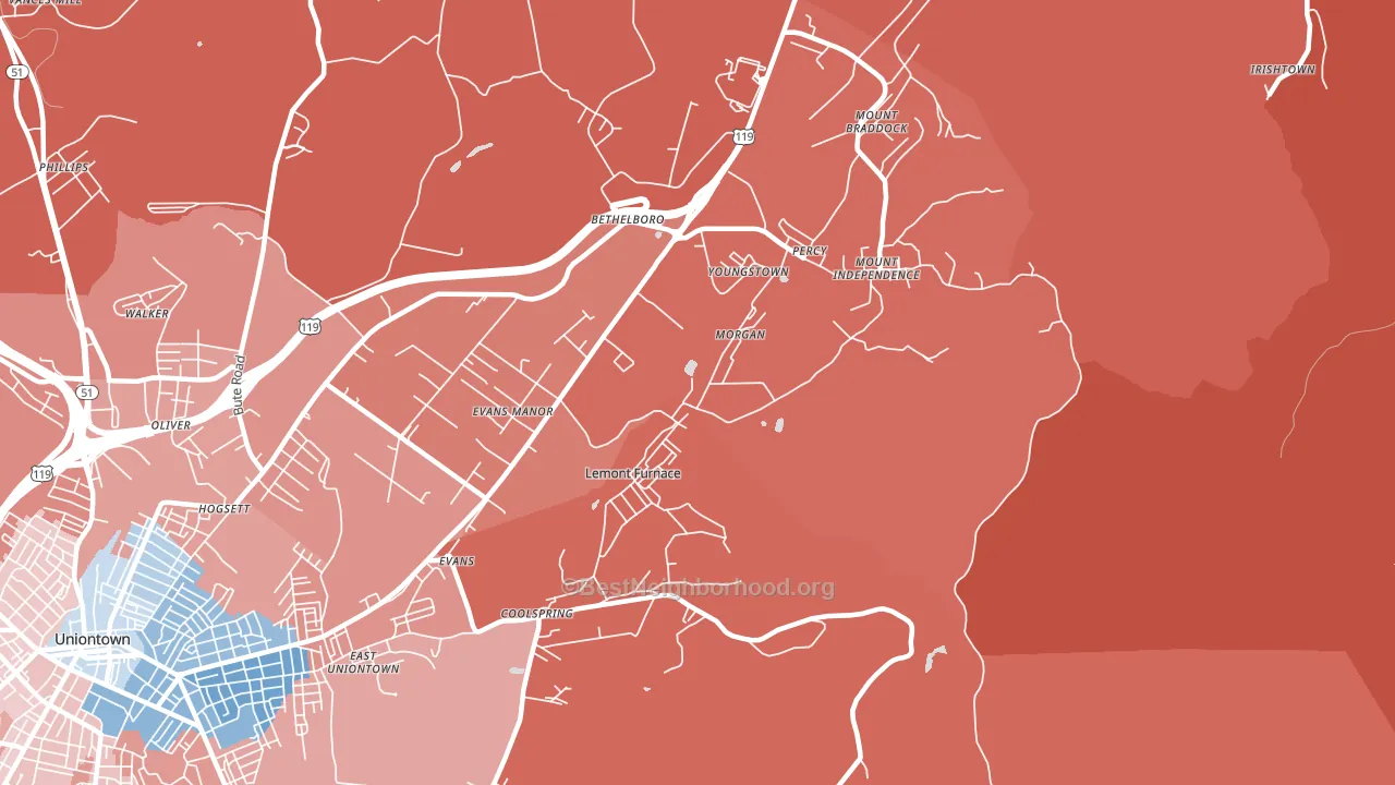 Lemont Furnace, PA block-group political-lean map