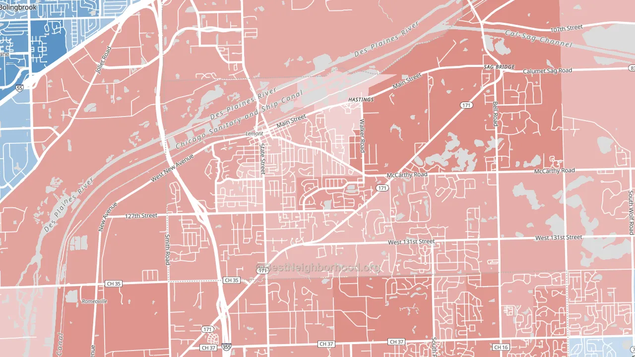 Lemont, IL block-group political-lean map