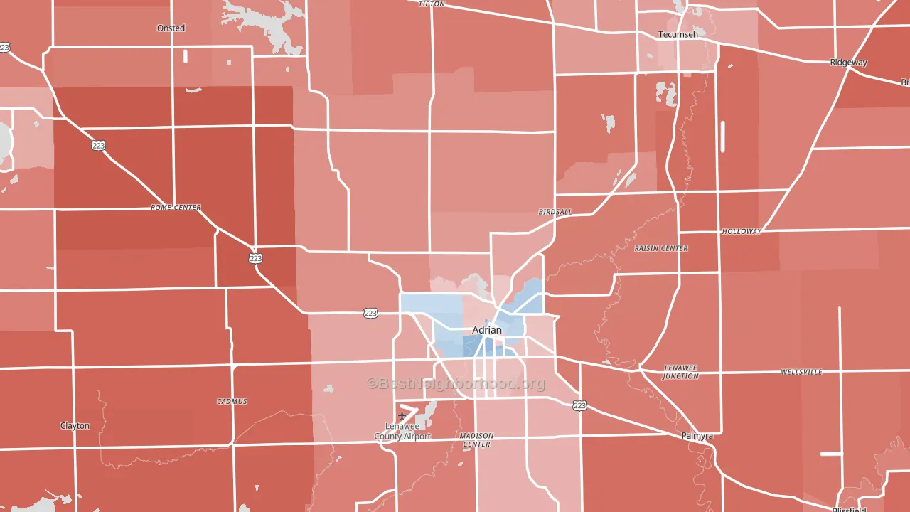 Lenawee County, MI block-group political-lean map